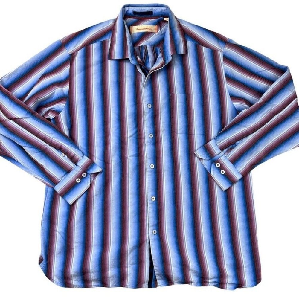 Tommy Bahama Mens Button Down Shirt Size XL Multicolor Striped Long Sleeve‎
